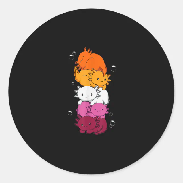 Kawaii Axolotl Pile Lesbian Pride Flag Lgbtq Classic Round Sticker Zazzle 1112