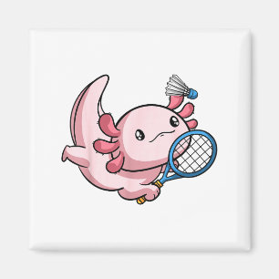 Kawaii Axolotl Pun Funny Badminton Player Magnet