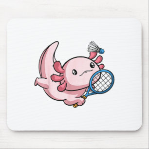 Kawaii Axolotl Pun Funny Badminton Player Mouse Mat