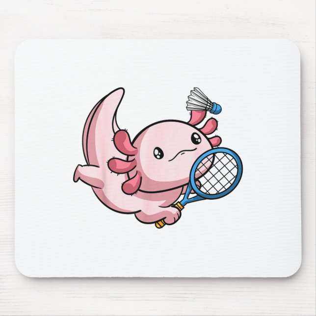 Kawaii Axolotl Pun Funny Badminton Player  Mouse Mat (Front)