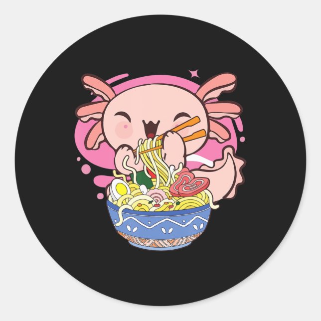 Kawaii Axolotl Ramen Japanese Anime Noodle Kids Te Classic Round Sticker (Front)