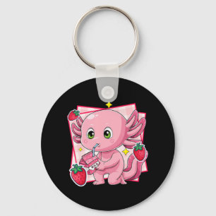 Kawaii Axolotl Strawberry Milk Japanese Anime Gift Key Ring