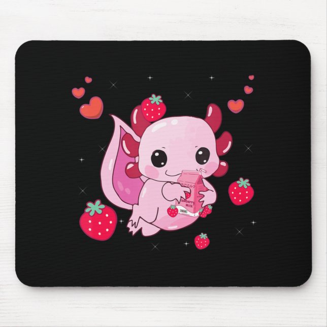 Kawaii Axolotl Strawberry Milk Shake Anime Gift Gi Mouse Mat (Front)