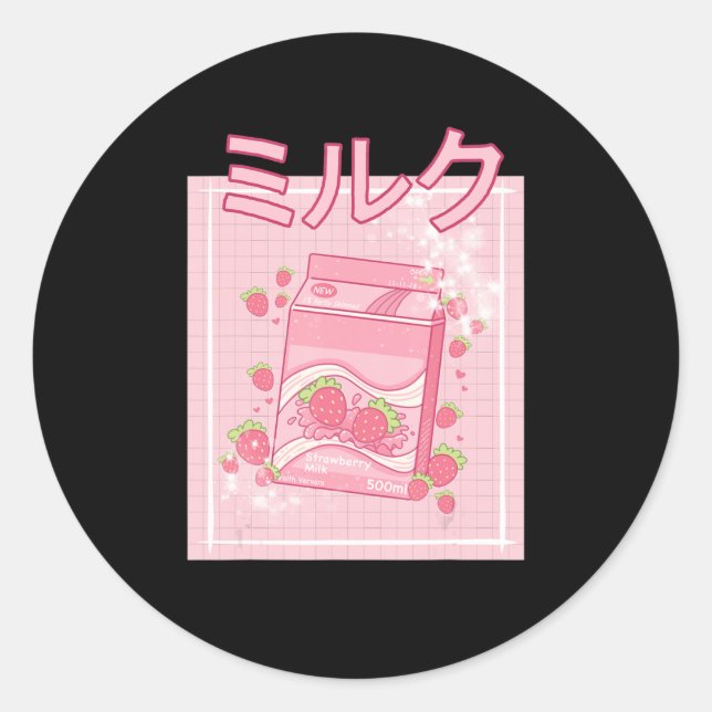 Kawaii Axolotl Strawberry Milk Shake Carton Japane Classic Round Sticker (Front)