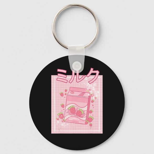 Kawaii Axolotl Strawberry Milk Shake Carton Japane Key Ring (Front)