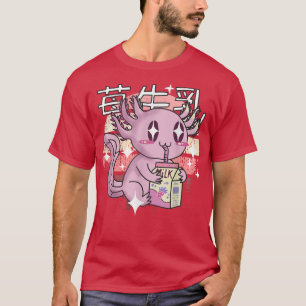 Kawaii Axolotl Strawberry Milk Shake Carton Japane T-Shirt