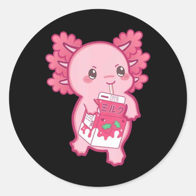Kawaii Axolotl Strawberry Milk Teen Girl Kids Japa Classic Round Sticker (Front)