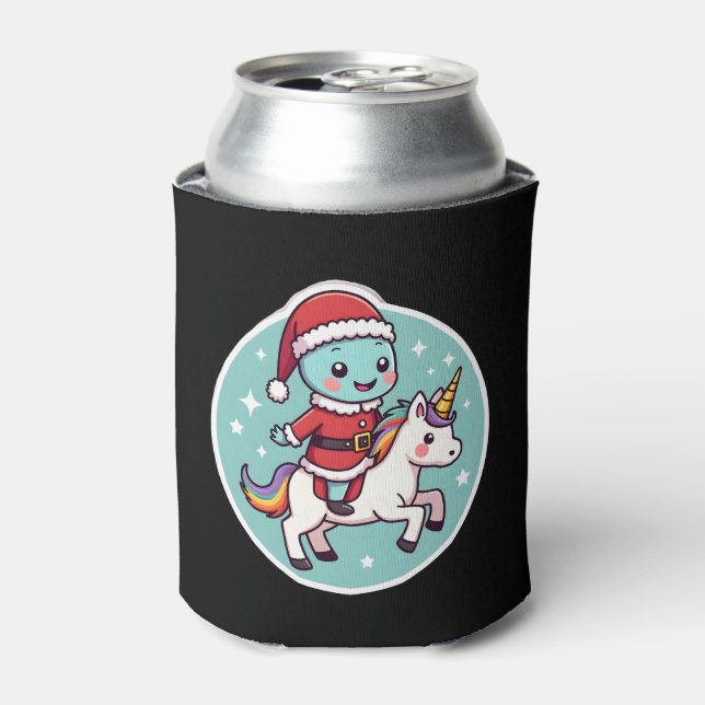 Kawaii Axolotl Unicorn Xmas Santa Merry Christmas  Can Cooler (Can Front)