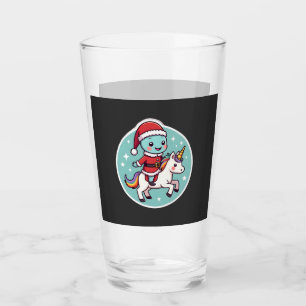 Kawaii Axolotl Unicorn Xmas Santa Merry Christmas Glass