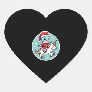 Kawaii Axolotl Unicorn Xmas Santa Merry Christmas Heart Sticker