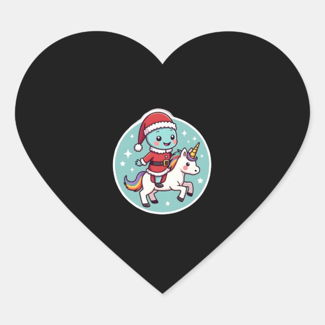 Kawaii Axolotl Unicorn Xmas Santa Merry Christmas  Heart Sticker (Front)