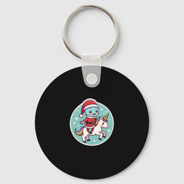 Kawaii Axolotl Unicorn Xmas Santa Merry Christmas  Key Ring (Front)