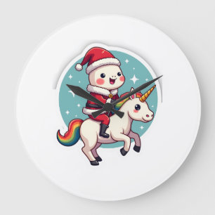 Kawaii Axolotl Unicorn Xmas Santa Merry Christmas Large Clock