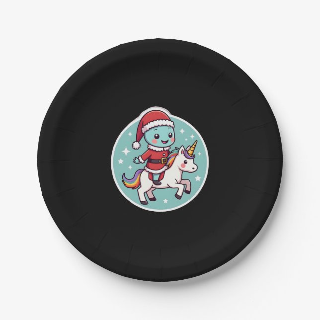 Kawaii Axolotl Unicorn Xmas Santa Merry Christmas  Paper Plate (Front)