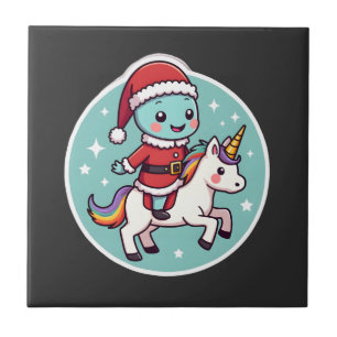 Kawaii Axolotl Unicorn Xmas Santa Merry Christmas Tile