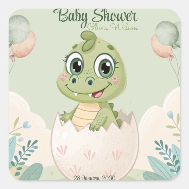 Kawaii Baby Alligator Hatching Eggs Watercolor Square Sticker (Front)
