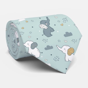 Kawaii Baby Elephant Nursery Blue Tie