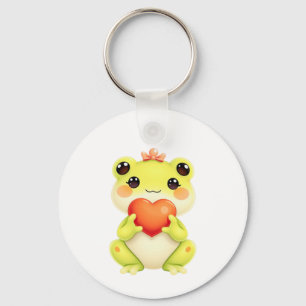 Kawaii Baby Frog Holding a Heart Key Ring