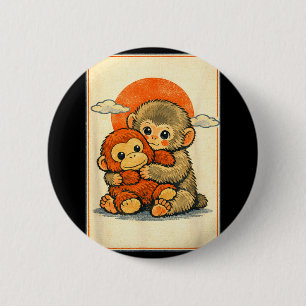 Kawaii baby monkey cute japanese macaque ukiyo-e 6 cm round badge