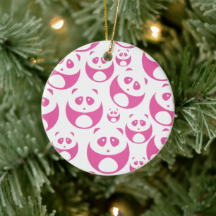 Kawaii Baby Pink and White Panda Pattern Ceramic Tree Decoration