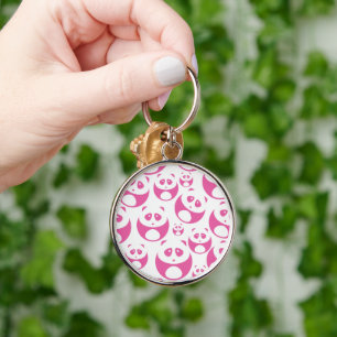 Kawaii Baby Pink and White Panda Pattern Key Ring