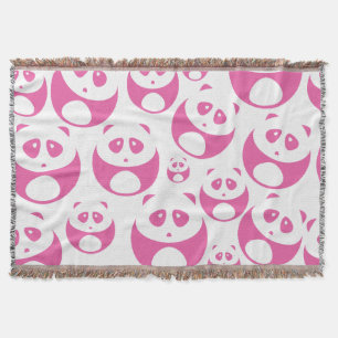Kawaii Baby Pink and White Panda Pattern Throw Blanket