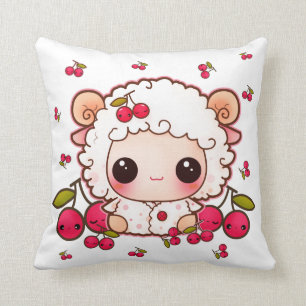 Kawaii baby sheep and cute cherries cushion