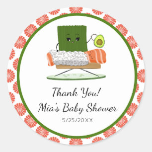 Kawaii Baby Shower: Sushi and Salmon Roll Theme Classic Round Sticker