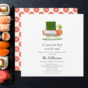 Kawaii Baby Shower: Sushi and Salmon Roll Theme Invitation