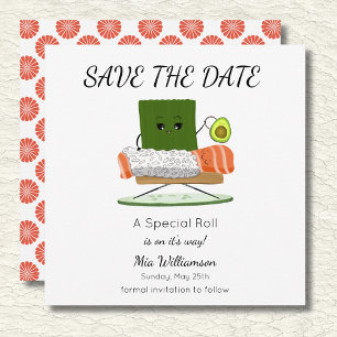 Kawaii Baby Shower: Sushi and Salmon Roll Theme Save The Date