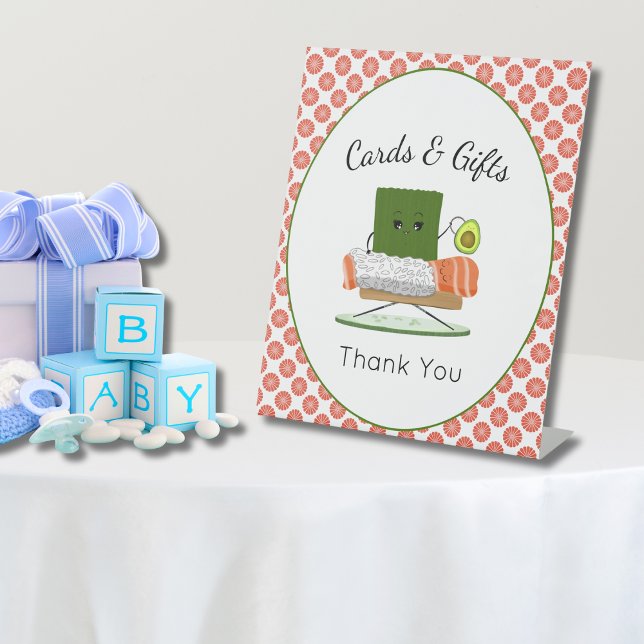 Kawaii Baby Shower: Sushi Salmon Roll Cards & Gift Pedestal Sign (Creator Uploaded)