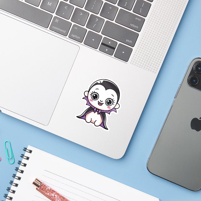 Kawaii Baby Vampire Halloween Sticker (Laptop w/ iPhone)