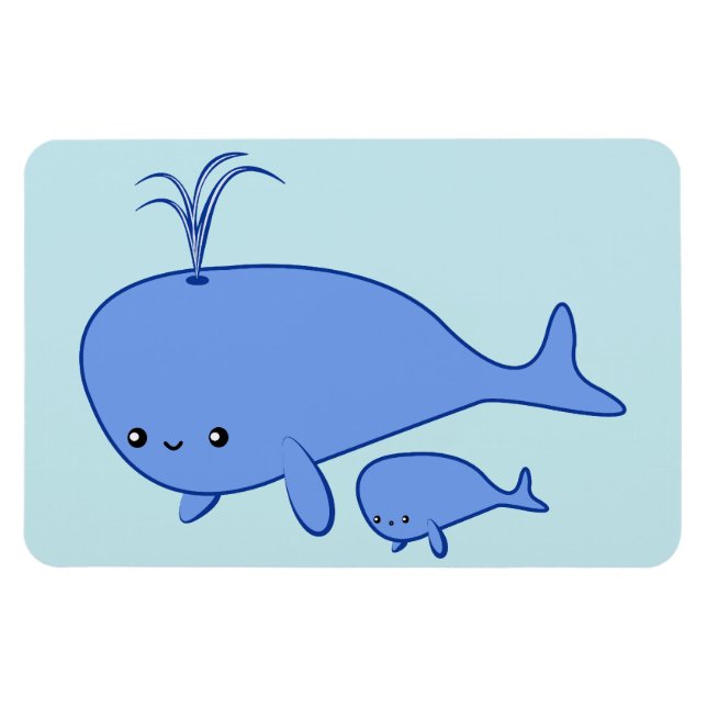 Kawaii Baby Whale and Mama Whale flexible magnet (Horizontal)