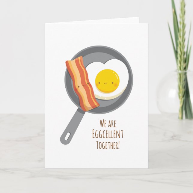 Kawaii Bacon and Sunny Side Up Egg Valentines Card (Front)