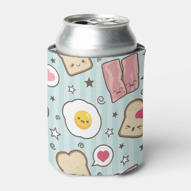 Kawaii Bacon & Fried Egg Deconstructed Sandwich Can Cooler (Can Front)