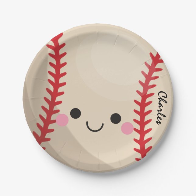Kawaii Baseball Softball Kids Personalised Sport Paper Plate (Front)