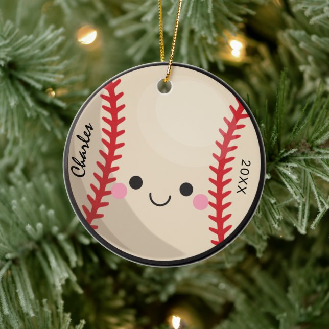 Kawaii Baseball Softball Kids Personalized Sport   Ceramic Tree Decoration (Tree)