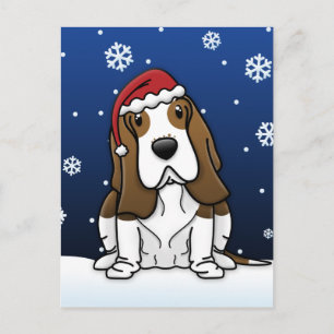 Kawaii Basset Hound Christmas Postcard
