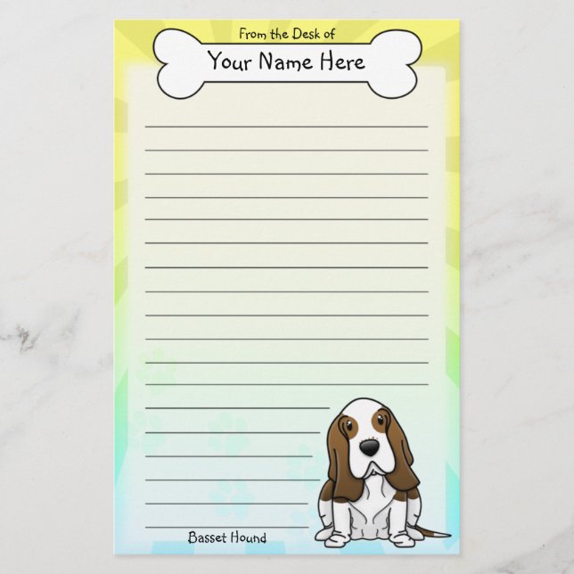 Kawaii Basset Hound Stationery (Front)