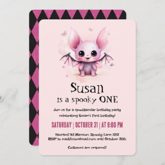Kawaii Bat Halloween Birthday Party Invitation