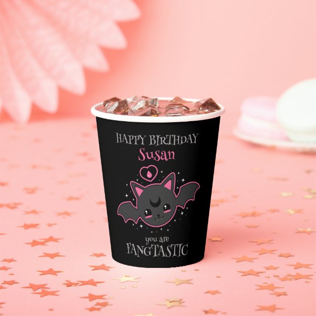 Kawaii Bat Halloween Birthday Party Paper Cups (Insitu)