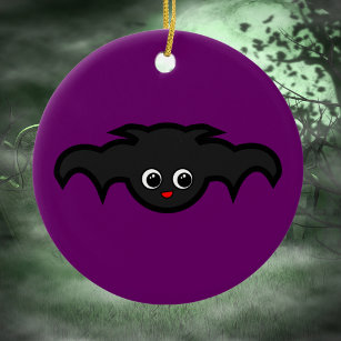 Kawaii Bat in Black and Purple Ceramic Tree Decoration