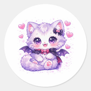 Kawaii Bat Kitty – Cute Vampire Winged Cat Classic Round Sticker