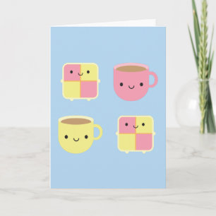 Kawaii Battenberg Cake & Cup of Tea Card