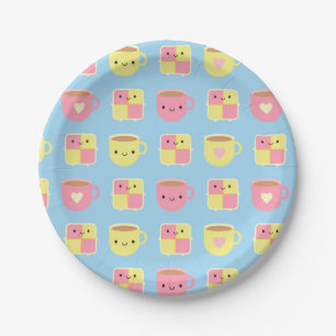 Kawaii Battenberg Cake & Cup of Tea Paper Plate