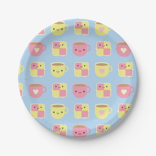 Kawaii Battenberg Cake & Cup of Tea Paper Plate (Front)