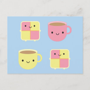 Kawaii Battenberg Cake & Cup of Tea Postcard