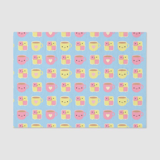 Kawaii Battenberg Cake & Cup of Tea Tissue Paper (Front)
