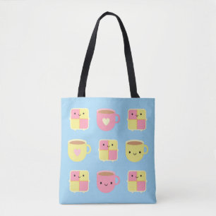 Kawaii Battenberg Cake & Cup of Tea Tote Bag