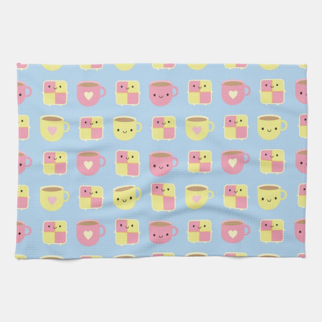 Kawaii Battenberg Cake & Cup of Tea Towel (Horizontal)
